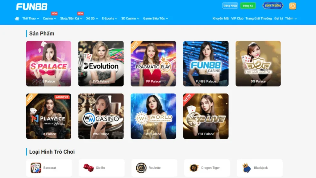 Các nhà cung cấp casino online tại FUN88
