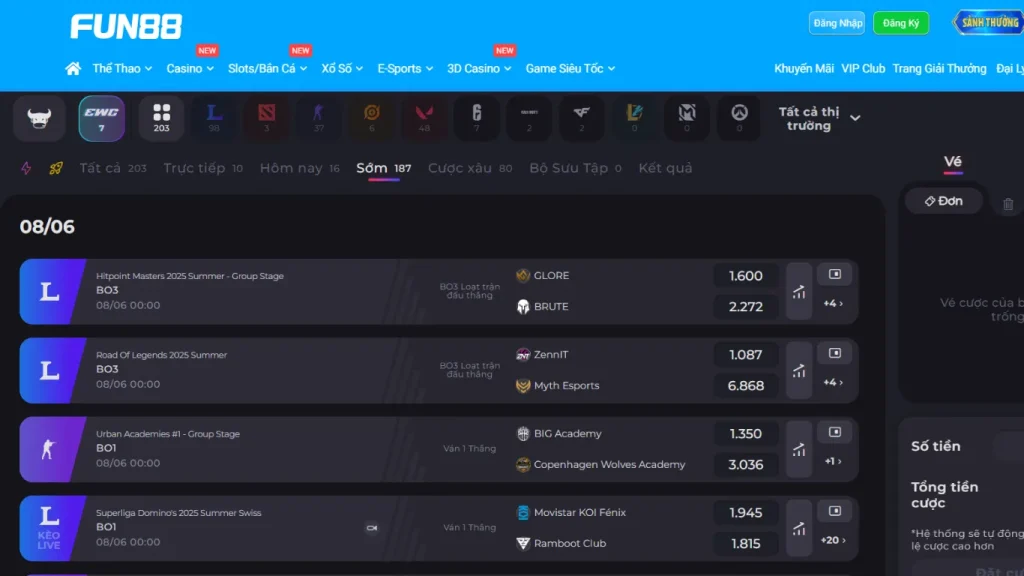 FUN88 cung cấp đa dạng các loại kèo cho bạn thoải mái lựa chọn khi tham gia cá cược